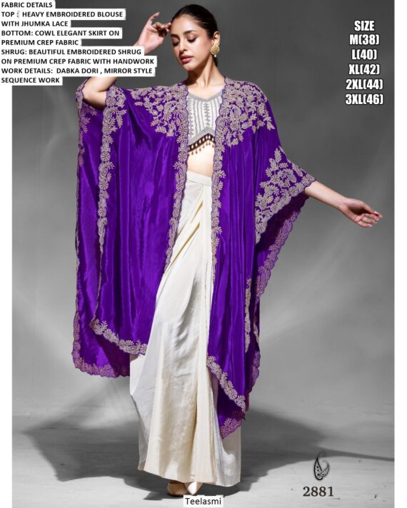 Cocktail Party Wear Premium Crepe Beautiful Embroidery And Hand Worked Women's Indo-Westerns