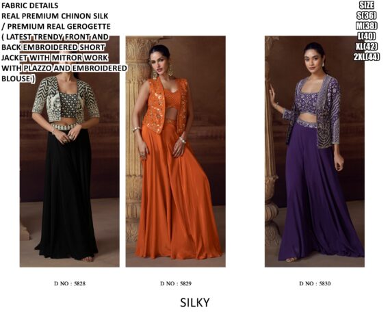 Chinon Silk Exclusive Readymade Indo-Western Collection (Partywear Three-Piece Catalogue)