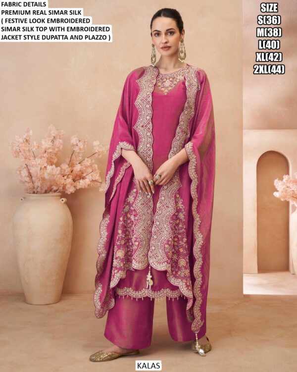 Buy Fantastic Embroidered Party Wear Readymade Simar Silk Salwar Suits With Jacket Style Dupatta