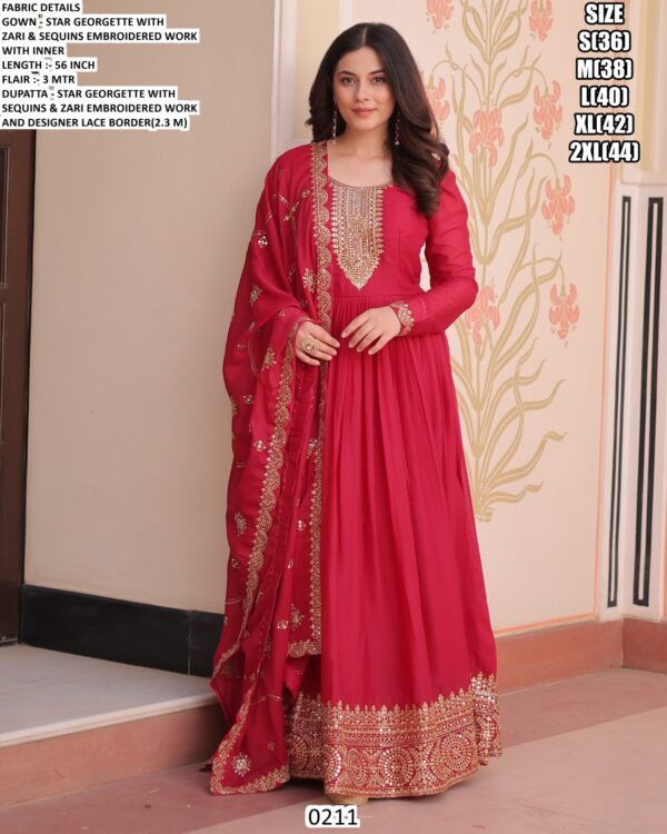 Readymade Star Georgette Ethnic Designer Party Wear Gown With Dupatta For Ladies
