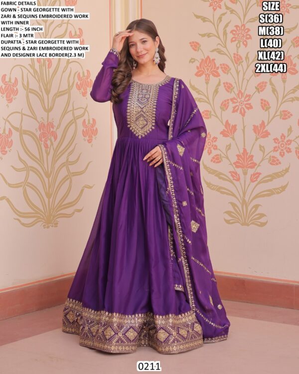 Readymade Star Georgette Ethnic Designer Party Wear Gown With Dupatta For Ladies