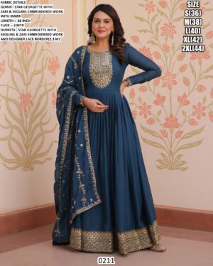 Readymade Star Georgette Ethnic Designer Party Wear Gown With Dupatta For Ladies