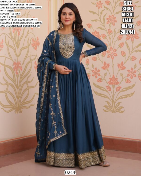 Readymade Star Georgette Ethnic Designer Party Wear Gown With Dupatta For Ladies