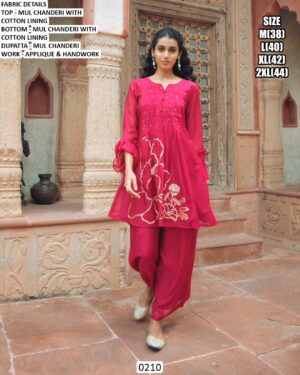 Casual Wear Mul Chanderi With Cotton Lining Co-ord Set With Applique And Handwork