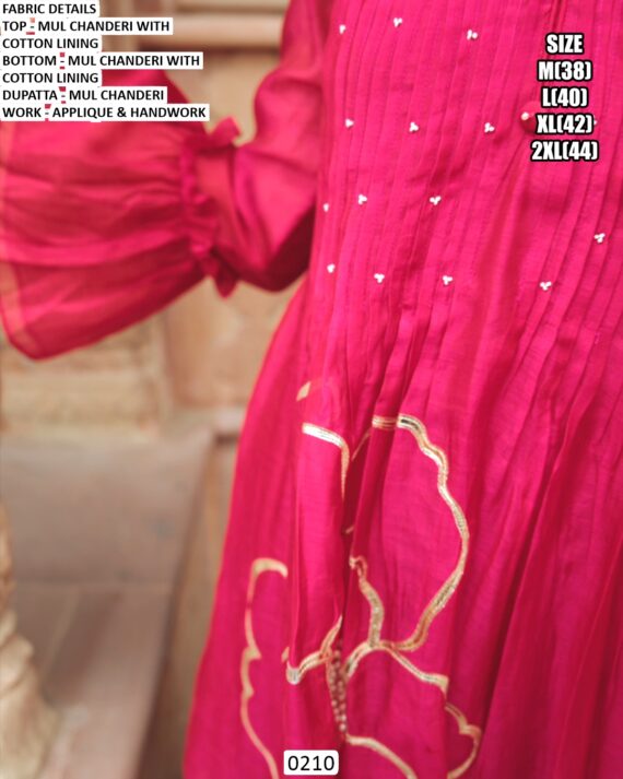 Casual Wear Mul Chanderi With Cotton Lining Co-ord Set With Applique And Handwork