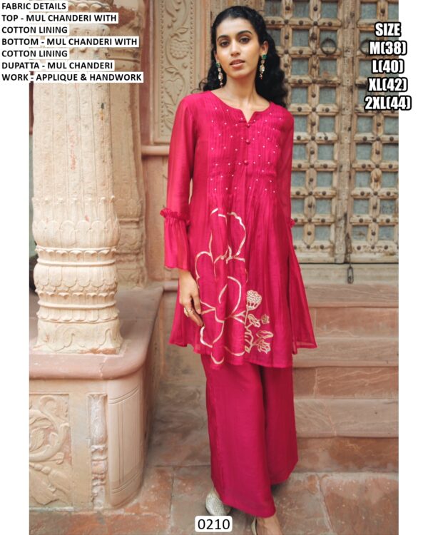 Casual Wear Mul Chanderi With Cotton Lining Co-ord Set With Applique And Handwork