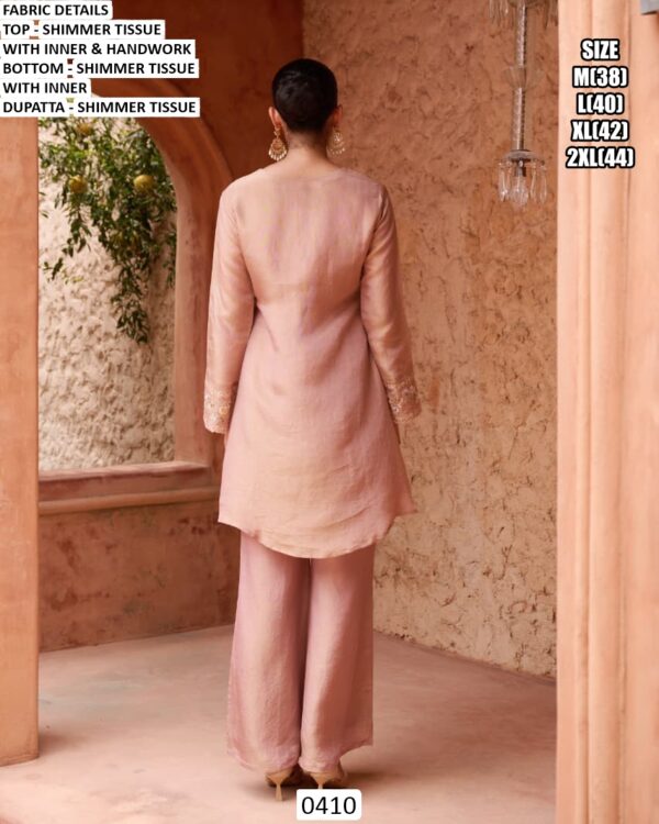 New Design Alert! Festival Wear Pure Tissue Shimmer Handwork Kurta With Plazo Suit