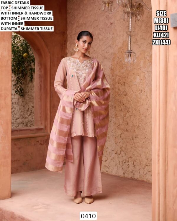 New Design Alert! Festival Wear Pure Tissue Shimmer Handwork Kurta With Plazo Suit