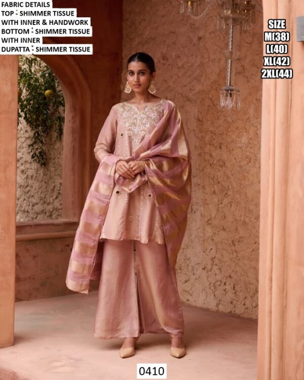 New Design Alert! Festival Wear Pure Tissue Shimmer Handwork Kurta With Plazo Suit