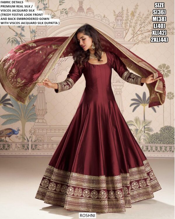 Viscose Jacquard Silk Embroidered Ready To Wear Anarkali Style Long Gown Collection 2025