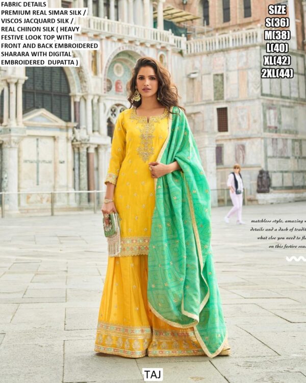 Simar Silk Jacquard Trending Designer Full-Stitched Wedding Wear Plazo Dresses (Latest Catalogue)