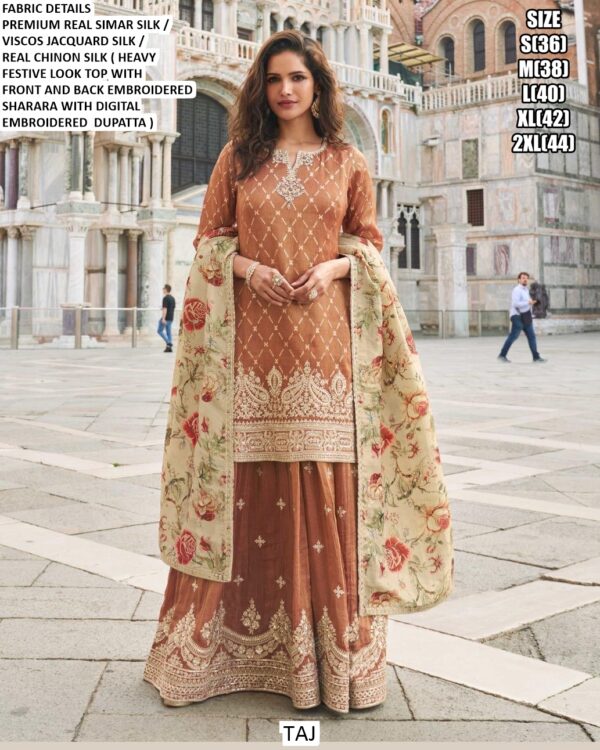 Simar Silk Jacquard Trending Designer Full-Stitched Wedding Wear Plazo Dresses (Latest Catalogue)