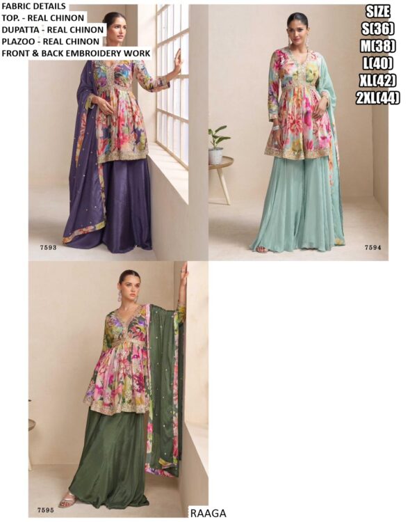 Unique Chinon Designer Party Wear Peplum Plazo Dresses (Latest Catalogue - Raaga)