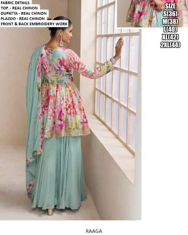 Unique Chinon Designer Party Wear Peplum Plazo Dresses (Latest Catalogue - Raaga)