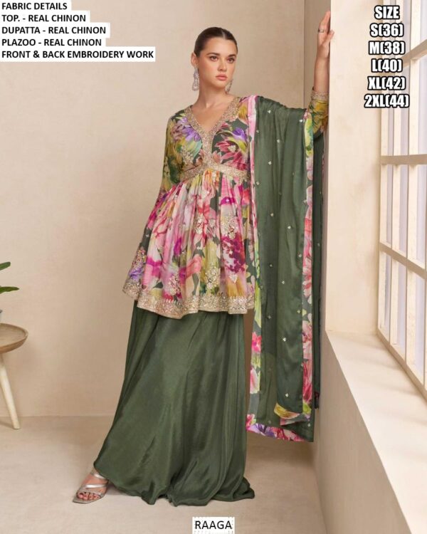 Unique Chinon Designer Party Wear Peplum Plazo Dresses (Latest Catalogue - Raaga)