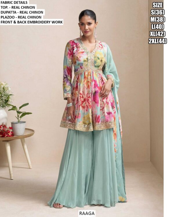 Unique Chinon Designer Party Wear Peplum Plazo Dresses (Latest Catalogue - Raaga)