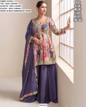 Unique Chinon Designer Party Wear Peplum Plazo Dresses (Latest Catalogue - Raaga)