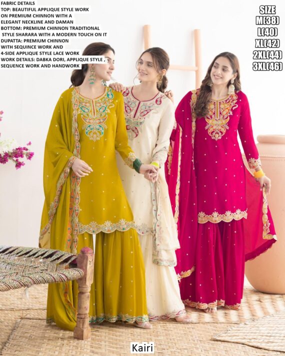 Beautiful Applique Style Work Premium Chinon Party Wear Stitched Salwar Suits For Women