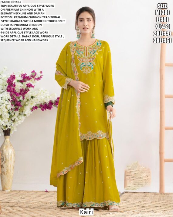 Beautiful Applique Style Work Premium Chinon Party Wear Stitched Salwar Suits For Women