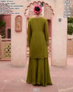 Olive Green Colour Pure Natural Crepe Hand Worked Three-Piece Readymade Plazo Suit