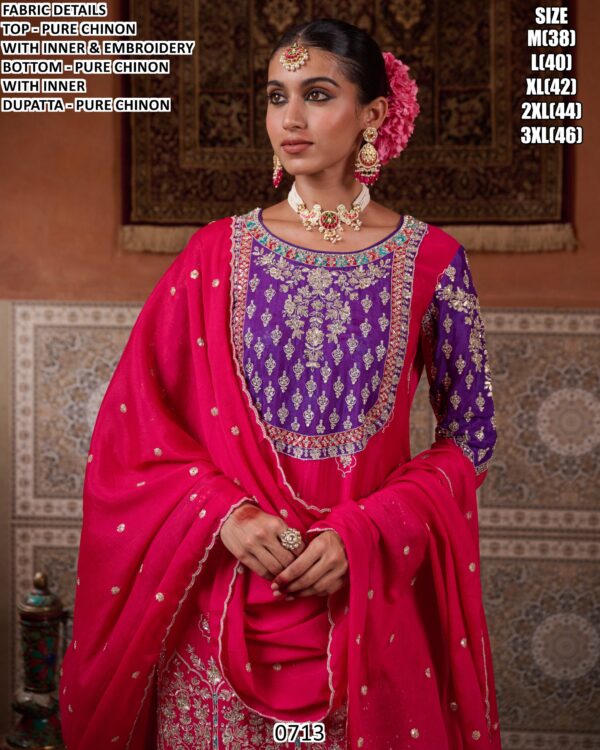 Exquisite Designer Pure Chinon Salwar Suit In A Stunning Colour Of Pink And Purple