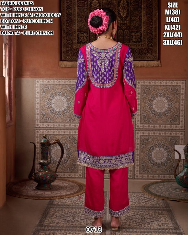 Exquisite Designer Pure Chinon Salwar Suit In A Stunning Colour Of Pink And Purple