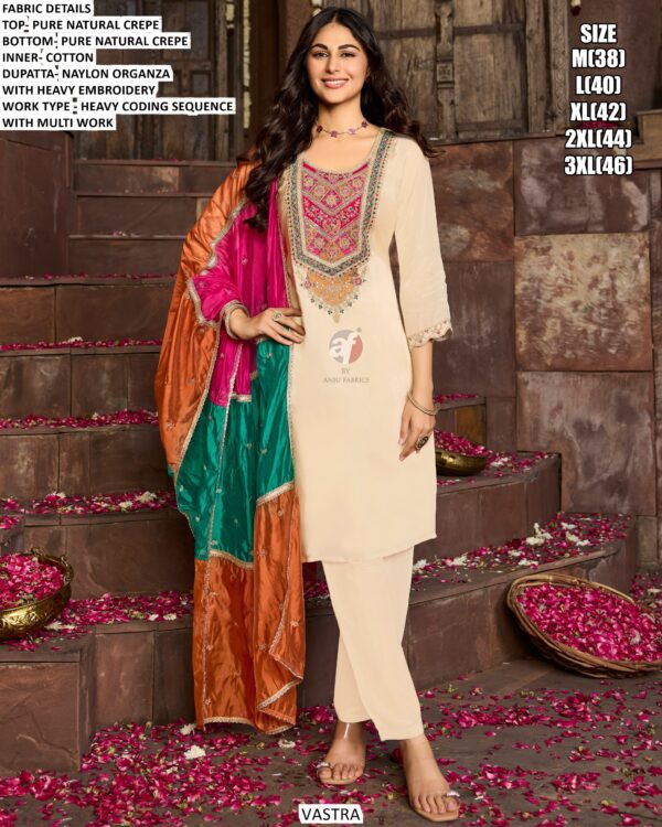 Natural Crape Multi Thread Worked Readymade Festival Kurti Set In Different Six Designs