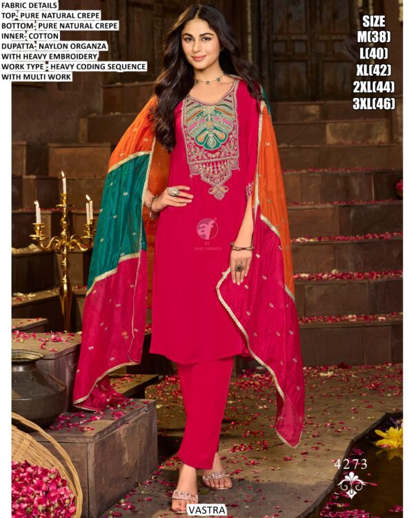 Natural Crape Multi Thread Worked Readymade Festival Kurti Set In Different Six Designs