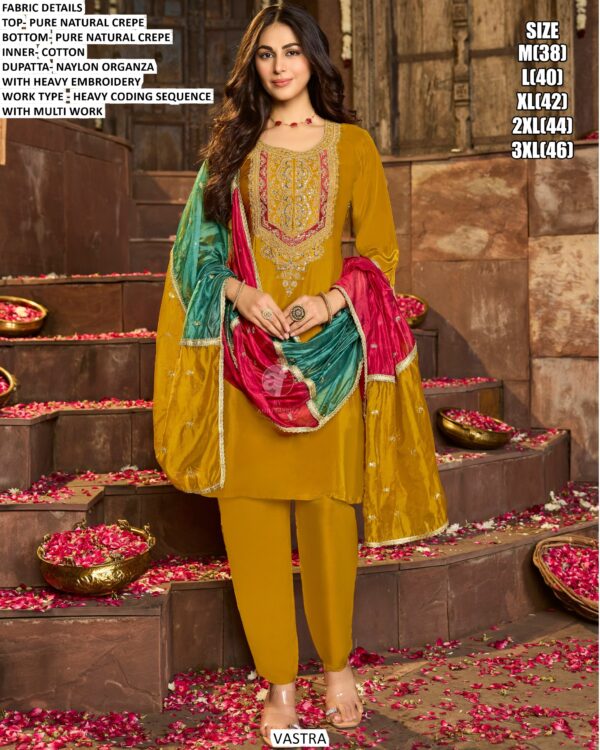 Natural Crape Multi Thread Worked Readymade Festival Kurti Set In Different Six Designs