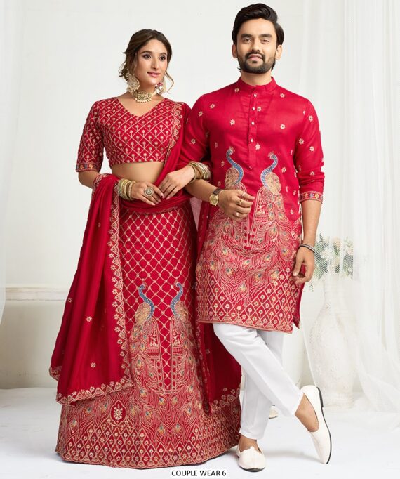 Presenting Wedding Wear Designer Semi-Stitched Lehenga Choli With Men's Kurta (Only) Collection