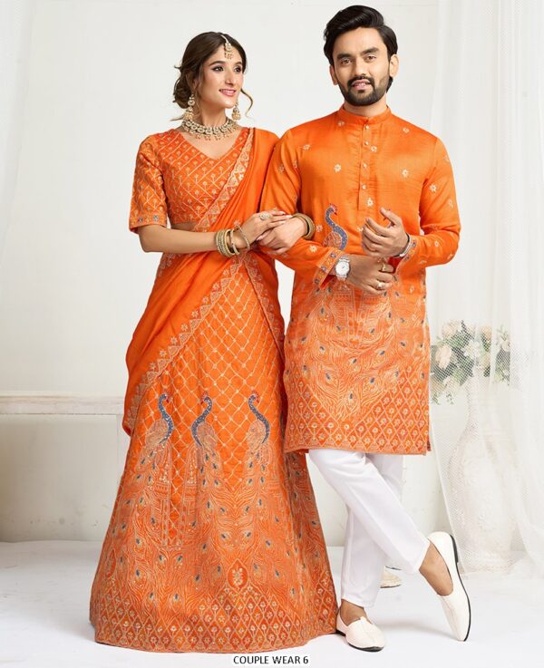 Presenting Wedding Wear Designer Semi-Stitched Lehenga Choli With Men's Kurta (Only) Collection