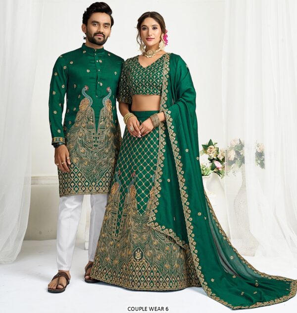 Presenting Wedding Wear Designer Semi-Stitched Lehenga Choli With Men's Kurta (Only) Collection