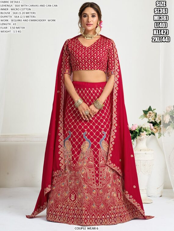 Presenting Wedding Wear Designer Semi-Stitched Lehenga Choli With Men's Kurta (Only) Collection