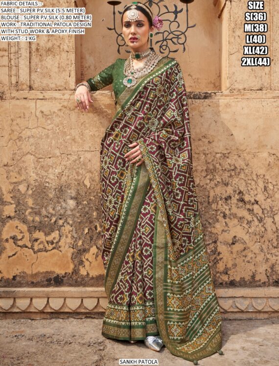 Presenting Super P.V Silk Gorgeous And Traditional Patola Design Saree Collection