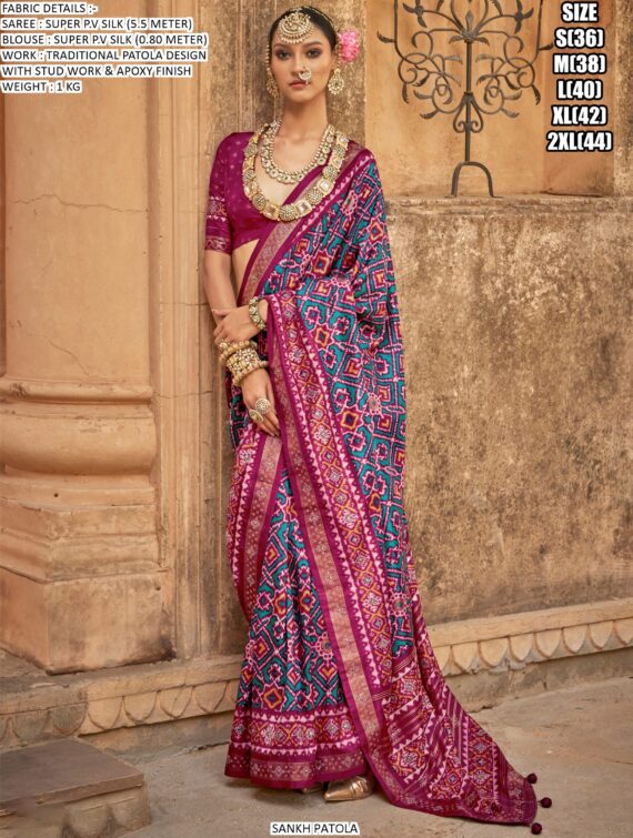 Presenting Super P.V Silk Gorgeous And Traditional Patola Design Saree Collection