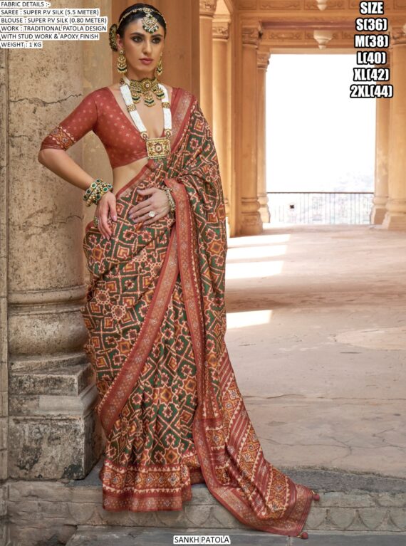 Presenting Super P.V Silk Gorgeous And Traditional Patola Design Saree Collection