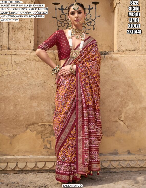 Presenting Super P.V Silk Gorgeous And Traditional Patola Design Saree Collection