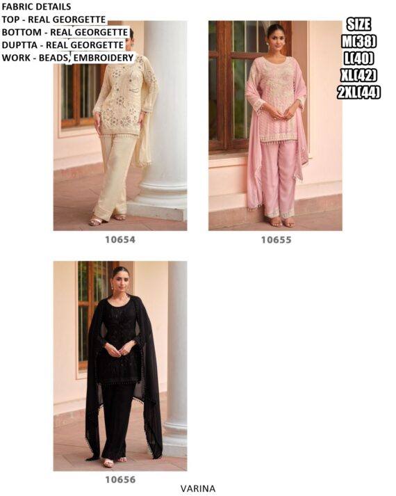 Exclusive Beads Worked Three-Piece Real Georgette Salwar Suits (Ready To Wear)