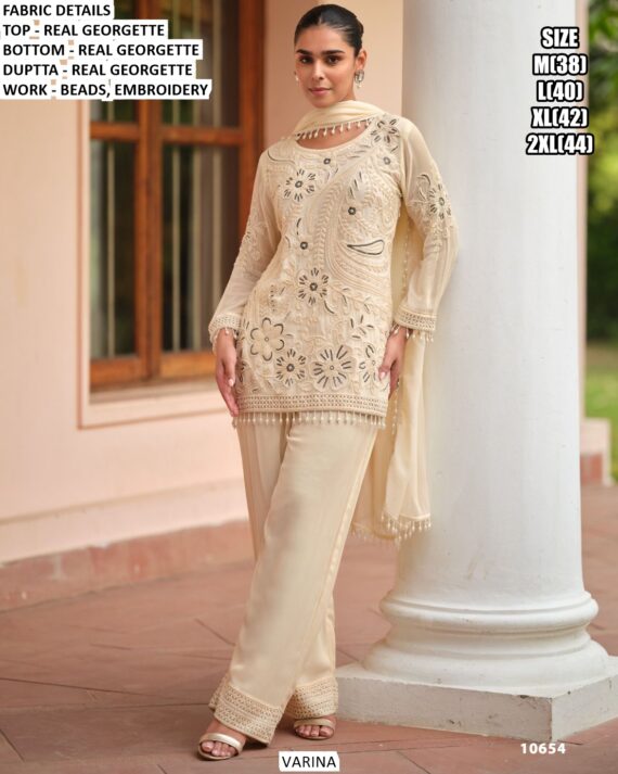 Exclusive Beads Worked Three-Piece Real Georgette Salwar Suits (Ready To Wear)