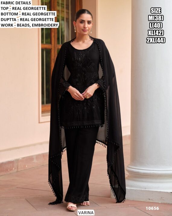 Exclusive Beads Worked Three-Piece Real Georgette Salwar Suits (Ready To Wear)