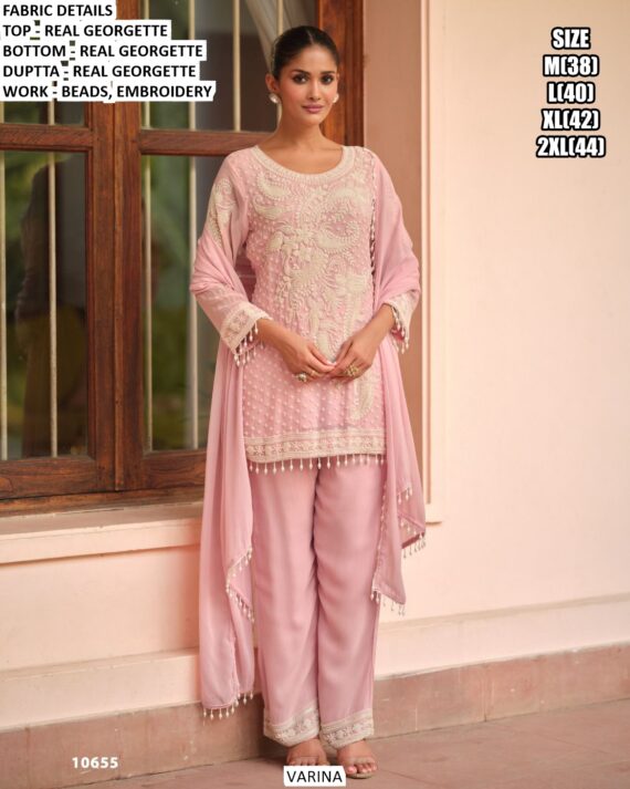 Exclusive Beads Worked Three-Piece Real Georgette Salwar Suits (Ready To Wear)