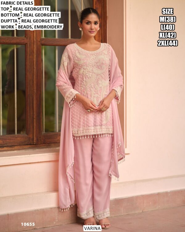 Exclusive Beads Worked Three-Piece Real Georgette Salwar Suits (Ready To Wear)