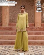 Hand Work With Embroidered Floral Designer Collared Co-ord Set In Dusty Mint Green Colour