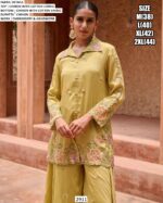 Hand Work With Embroidered Floral Designer Collared Co-ord Set In Dusty Mint Green Colour