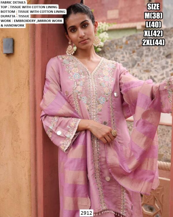 Baby Pink Tissue Embroidery And Beautiful Mirror Work Festive Style Salwar Suit