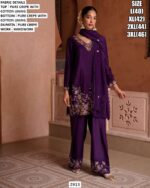 Hand Worked Three-Piece Party Wear Look Readymade Pure Crepe Purple Salwar Suit Set