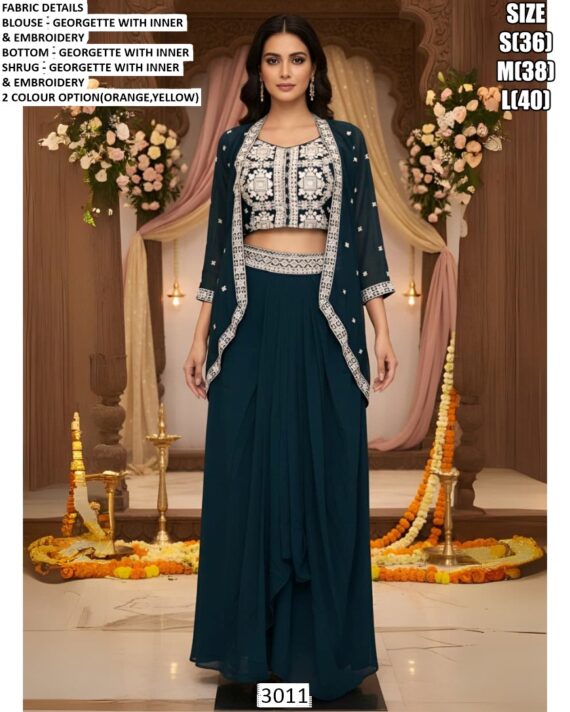 Shop Trendy Partywear Indo-Western For Women, Including Stylish Jacket Style Short Shrug With A Skirt/Plazo And Blouse