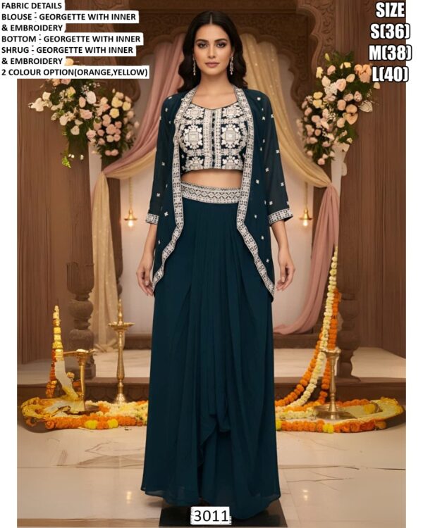 Shop Trendy Partywear Indo-Western For Women, Including Stylish Jacket Style Short Shrug With A Skirt/Plazo And Blouse