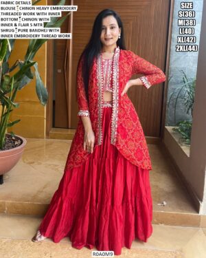 Pure Chinon Bandhej Printed Party Wear Indo-Western With Heavy Embroidery Work