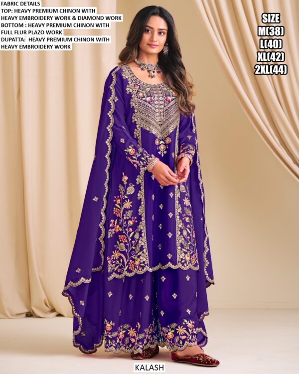 Heavy Premium Chinon Embroidered Ready Salwar Kameez Suits With Diamond Work
